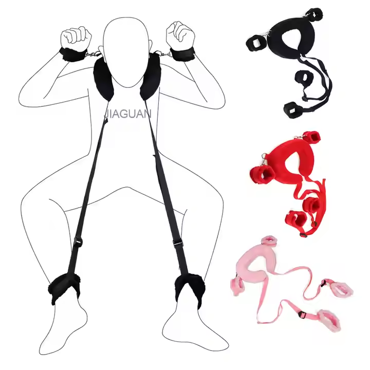 Women's Black Red Pink Leather Bondage Gear Handcuffs and Ankle Cuffs BDSM Whips Adult Sex Toys Kits 'Juguetes Sexuales'