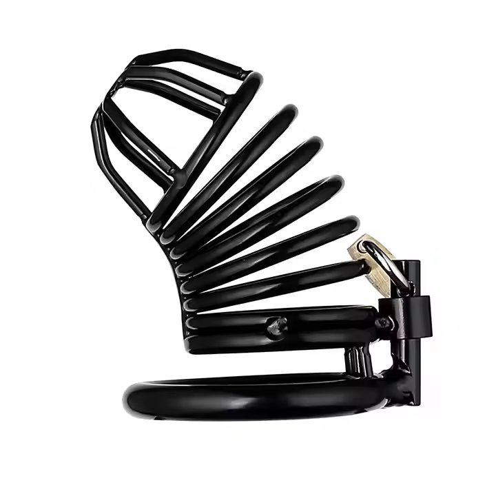 Manganese Steel Male Chastity Device Black Coated Hollow Chastity Cage Bondage Gear Sex Toys for Men BDSM Type