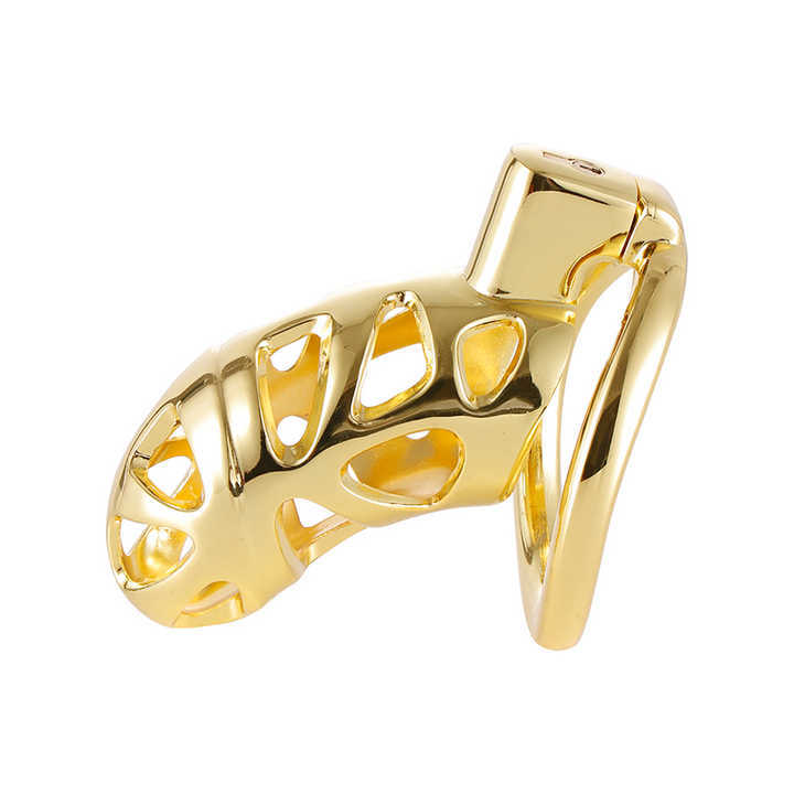Bondage Gear Golden Aluminium Alloy Male Chastity Device Bondage Gear Sex Toys for Men Chastity Cage
