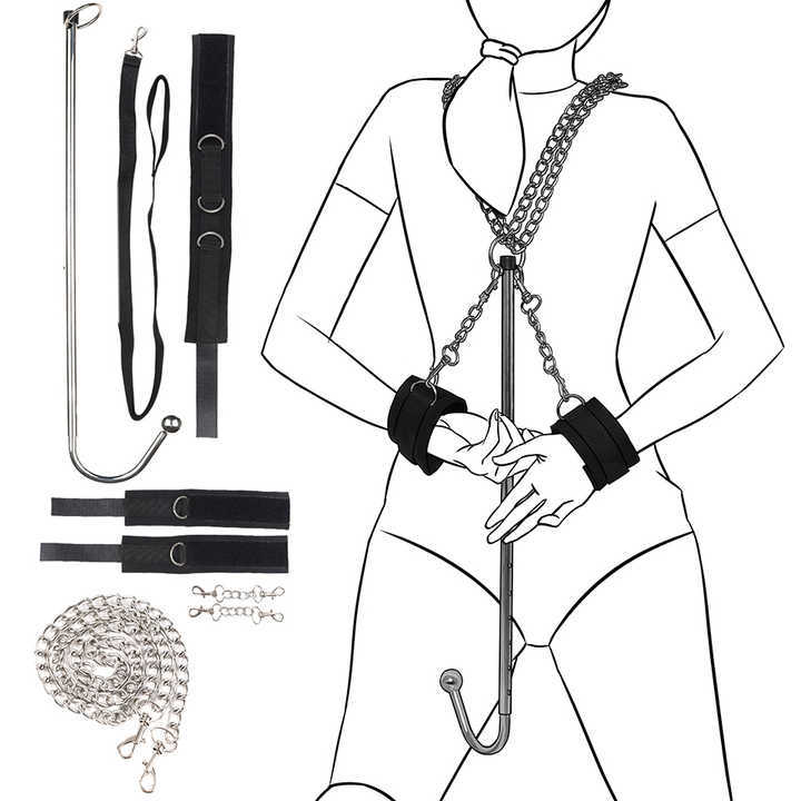 Black Leather Bondage Kit with Plug Hook Gear Adult Sex Toys for Women and Men Handcuffs Juguetes Sexuales BDSM Type