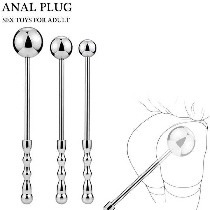 Stainless Steel Anal Plug with Long Handle 3 Ball Size Metal Butt Plug Sex Toys for Men Juguetes Sexuales Anal