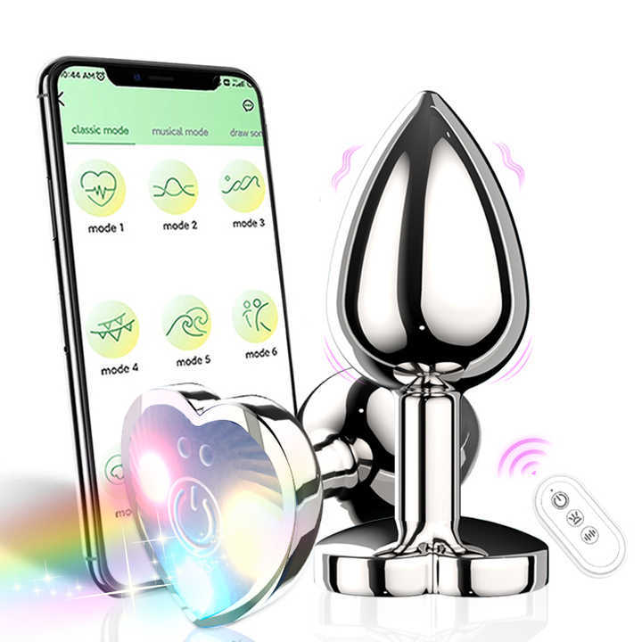 Wireless Remote Control Heart Base Butt Plug Vibrator Mobile App Sex Toys for Women & Men Metal Anal Plug Juguetes Sexuales