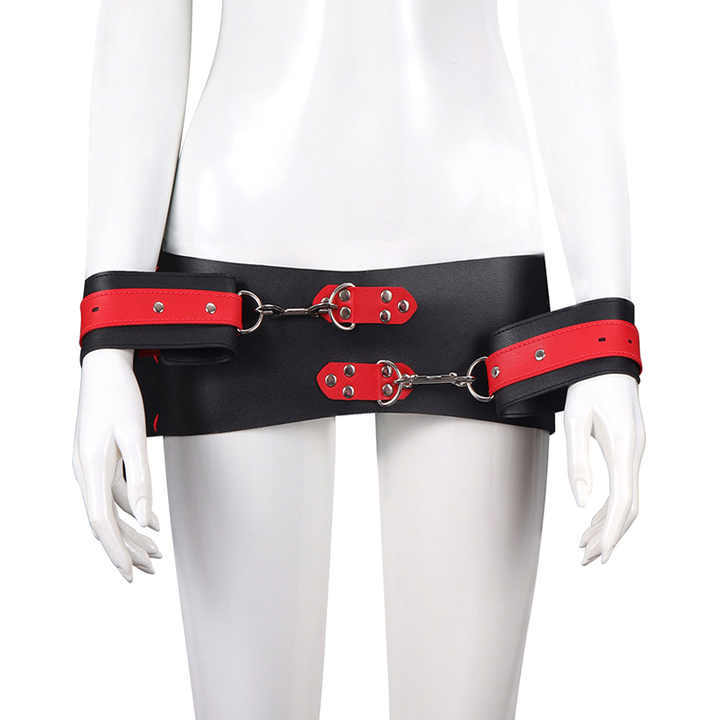 Black-Red PU Leather Bondage Kit with Handcuffs Waist Restraint Sex Toys for Adults for Women Juguetes Sexuales