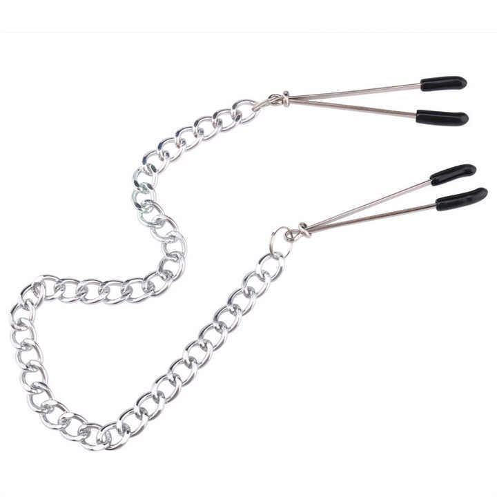 Leather Bondage Harness with Long Chain Metal Nipple Clamps Sex Toys for Women BDSM & SM Related