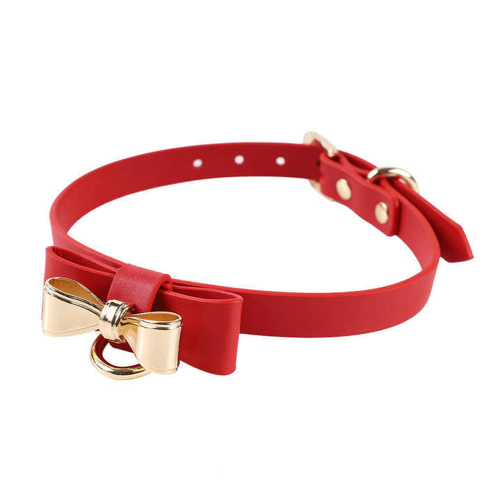 PU Leather Fetish Slave Sex Toys for Couples Bow Neck BDSM Bondage Tie Belt Chain for Women's SM Collar and Harness