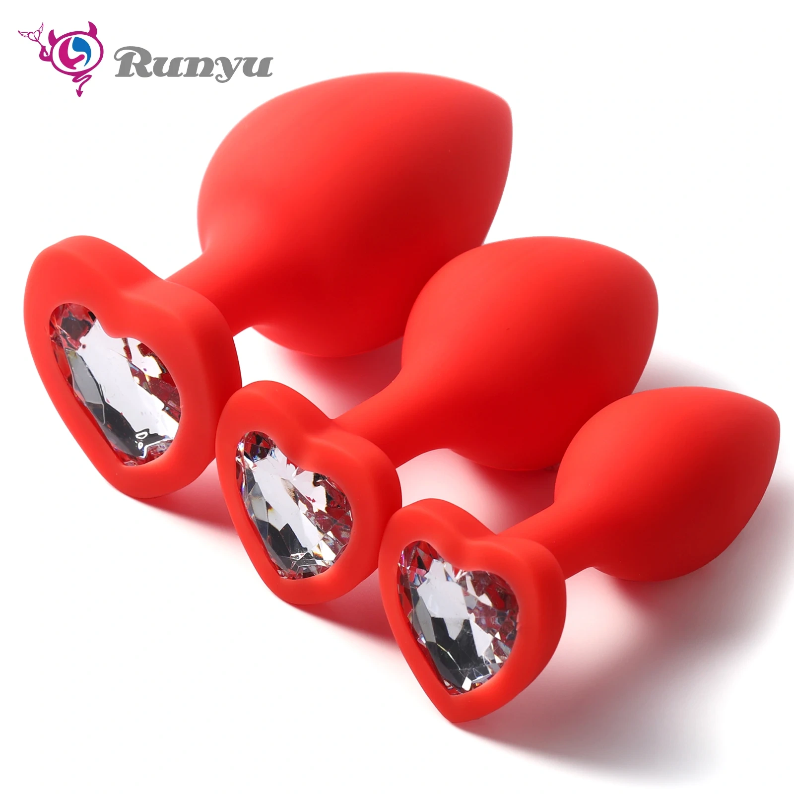 FBA-014 Red Silicone Transparent Jewel Butt Plug S M L Anal Plug Set Amazon Fulfilled Sex Toys for Women