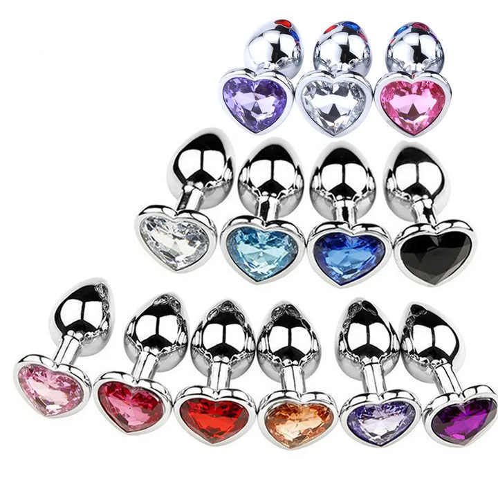 Fun Metal Heart Base Anal Plug S-Size Heart Jewel Butt Plug Adult Sex Toys for Women and Men Juguetes Sexuales