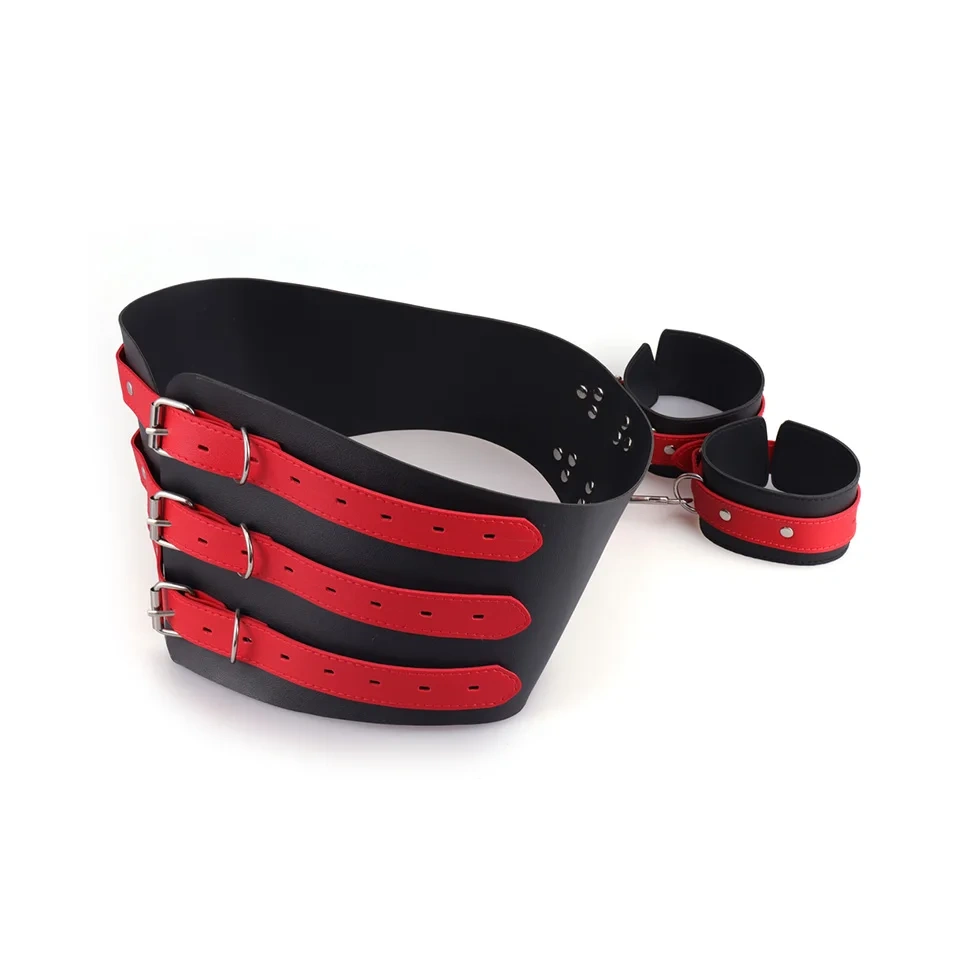 Black-Red PU Leather Bondage Kit with Handcuffs Waist Restraint Sex Toys for Adults for Women Juguetes Sexuales