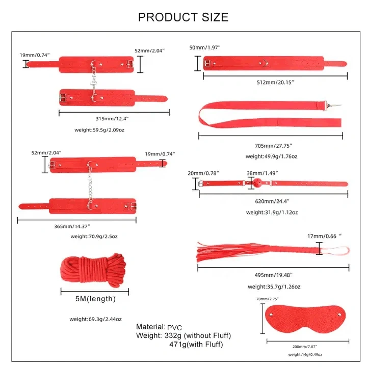 Lichee Pattern Bondage Gear 8 PCS BDSM Restraints Kit Adult Sex Toys for Women Leather Bondage Sets Juguetes Sexuales