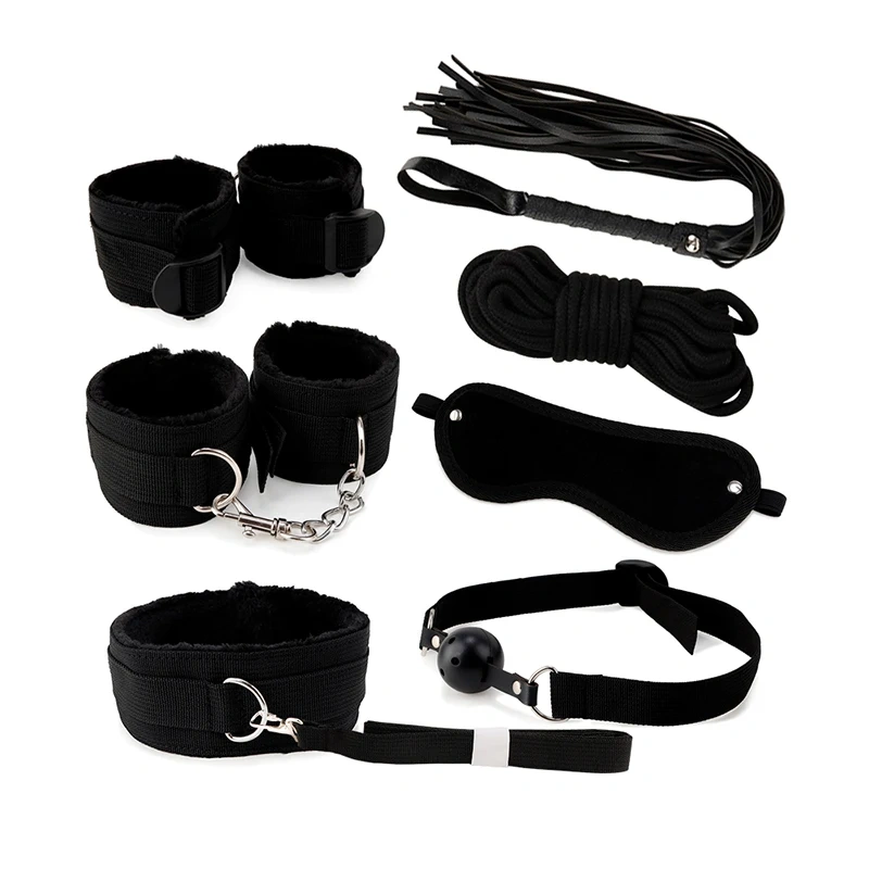 Double Color 7pcs Nylon BDSM Bondage Gear Set Women's Sex Toys Including Handcuffs and Kits Leather Properties