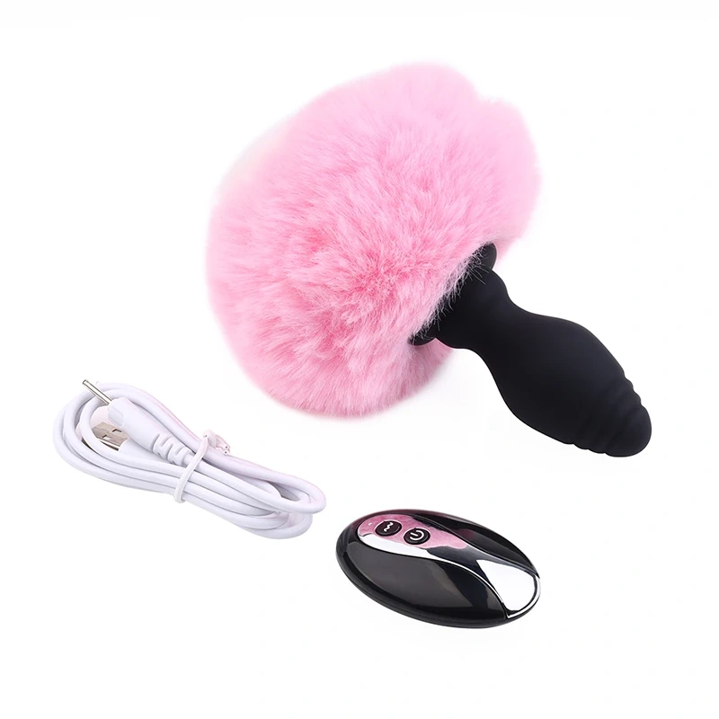Silicone Butt Plug Anal Sex Toys for Women Electric Remote Control Rabbit Short Tail with Heart-Shape Juguetes Sexuales