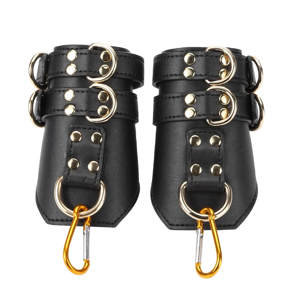 Bondage Gear Black PU Leather Handcuffs with Buckle Colorful BDSM Sex Toy Kit for Adults Including Chastity Belt