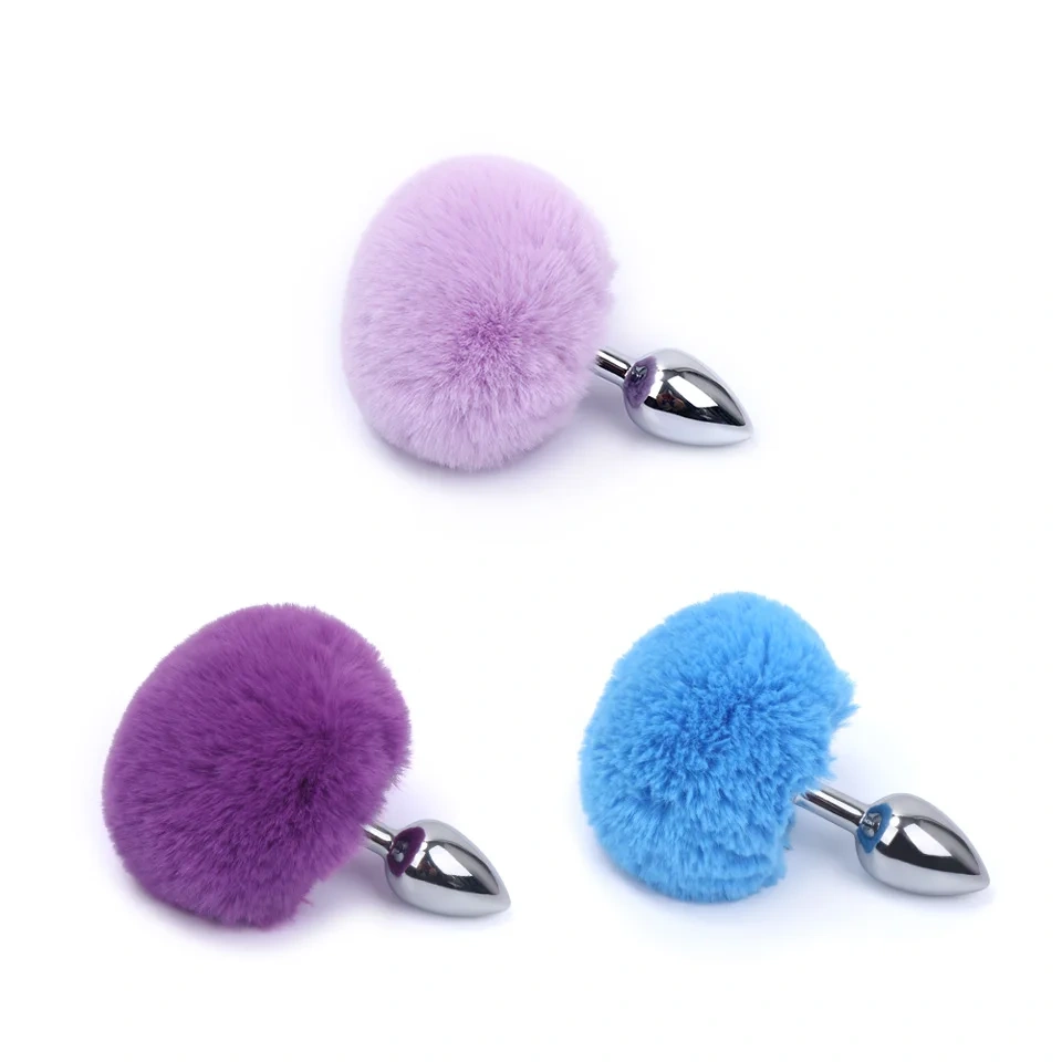 Short Rabbit Tail Anal Plug Adult Cosplay Sex Toys for Women with Stainless Steel Metal Butt Plug