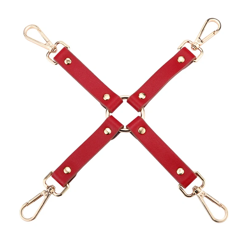 Set of 6 Pcs Black PU Leather Bondage Gear Red BDSM Bed Restraints Adult SM Type Sex Toys