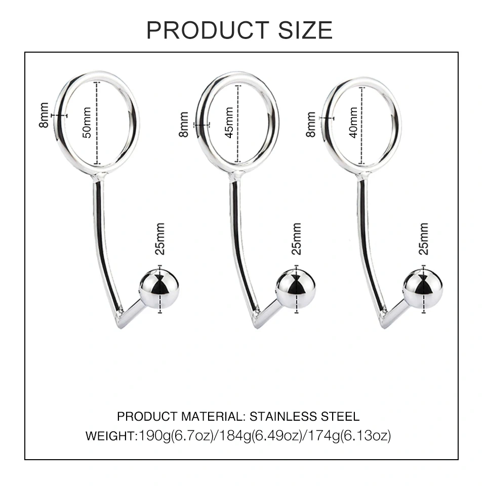 Stainless Steel Anal Hook with Ring and One Ball Adult Sex Toys for SM Experiences for Men and Women Bondage Gear
