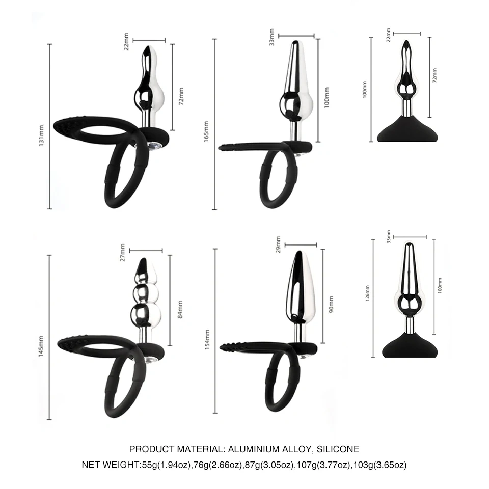 Butt Plug Dildo Anal  Plug with Silicone Ring and Jewel Aluminum Alloy  Anal Toys Sex Toys for Man