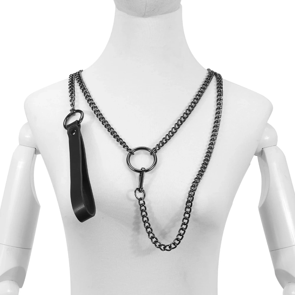 Bondage Gear Adult Sex Toys Kit Grey Metal Chain Collar with Leash Harness BDSM Features for SM Relationships