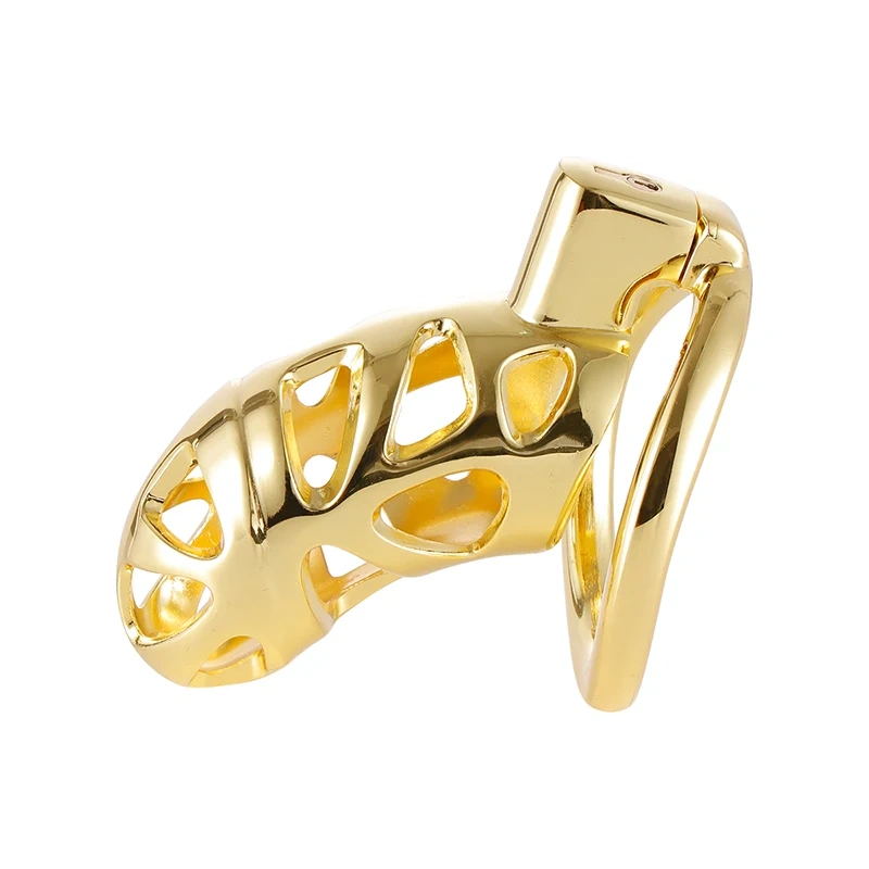 Bondage Gear Golden Aluminium Alloy Male Chastity Device Bondage Gear Sex Toys for Men Chastity Cage