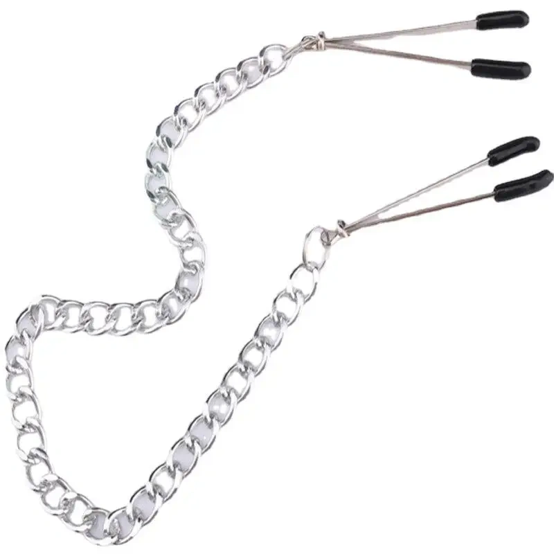 Leather Bondage Harness with Long Chain Metal Nipple Clamps Sex Toys for Women BDSM & SM Related