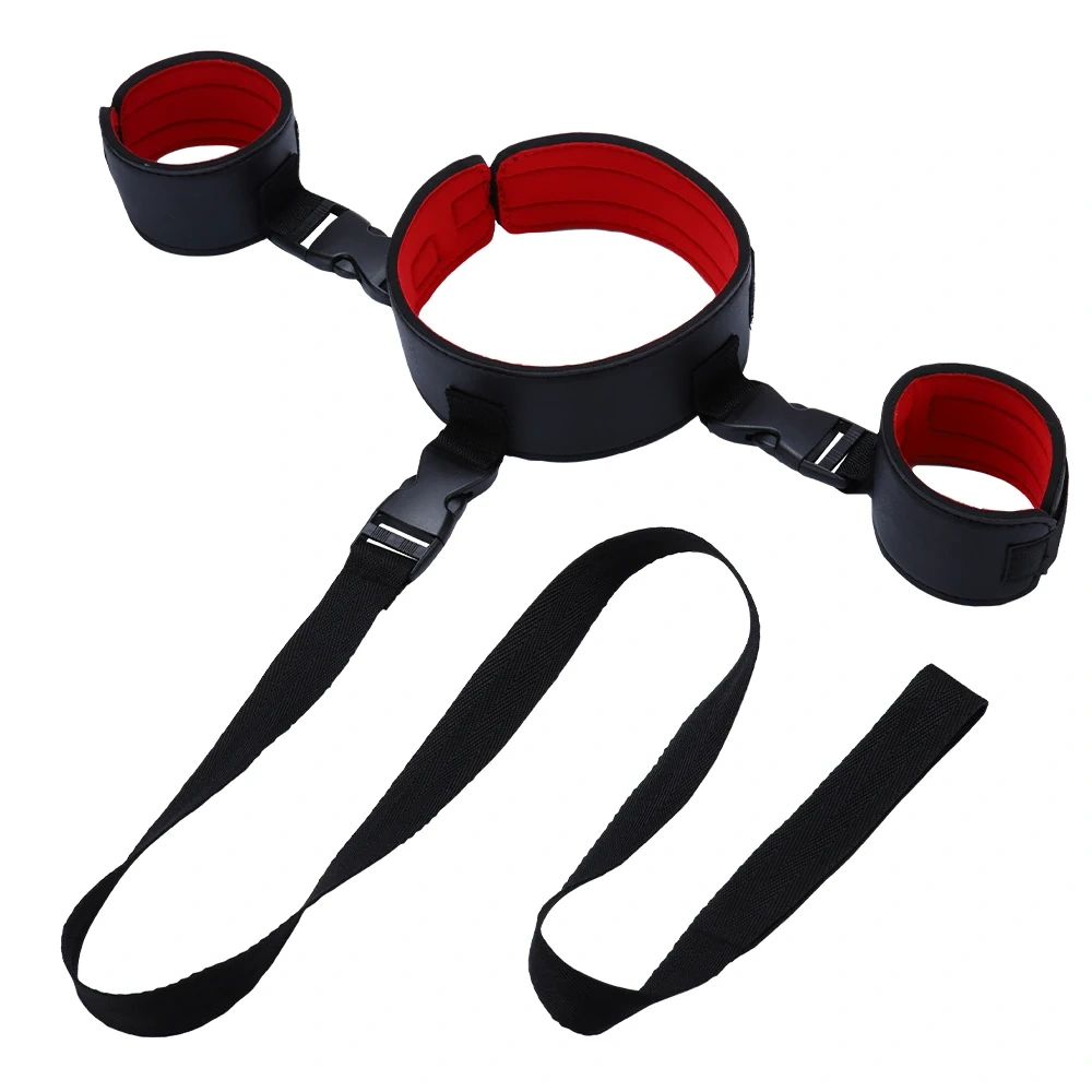 6-Piece Double Color Nylon Bondage Harness Set Wrist to Neck Gear with Leather Adult Sex Toys Kits