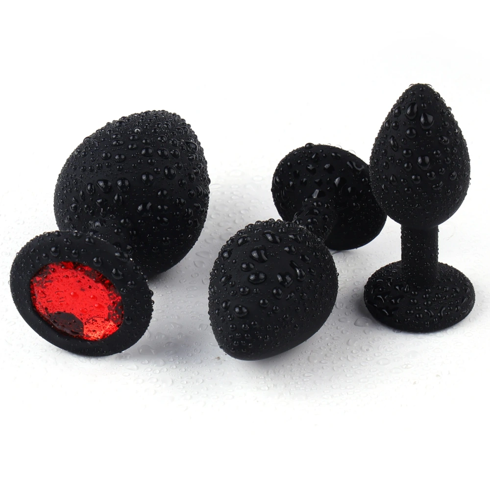 FBA-008 Woman's Anal Toys Set Black Silicone Anal Plug with Red Jewel Sex Toys Jewel Butt Plug Juguetes Sexuales