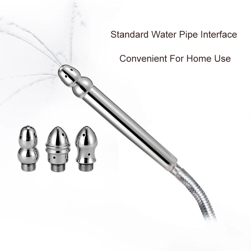 Angled Anal Cleaner Douche Standard Water Pipe Interface Enema Kit 3 Shower Heads Metal Sex Toys Women Men Juguetes Sexuales