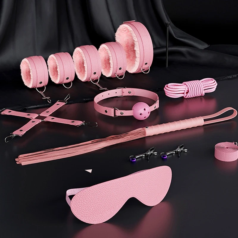 BDSM Bondage Gear Sets Women Men Leather Restraints Kit Handcuffs Sex Toys Juguetes Sexuales Includes Mask Whip Collar Paddle