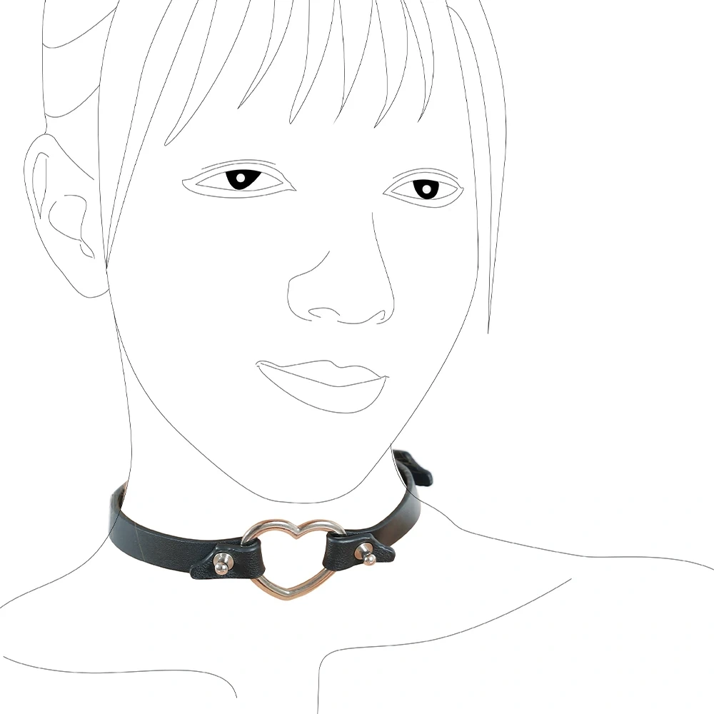 Black Heart-Shape Buckle Collar Real Leather Harness for Women BDSM and SM Sex Toys Juguetes Sexuales