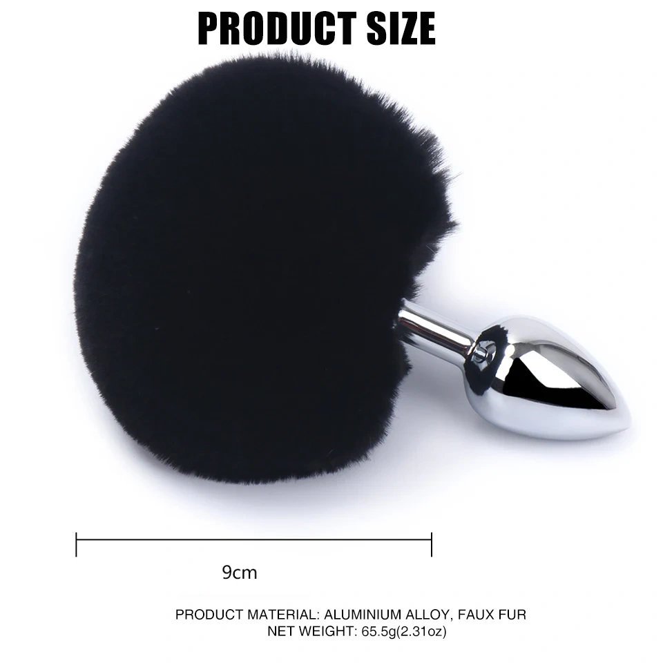 Short Rabbit Tail Anal Plug Adult Cosplay Sex Toys for Women with Stainless Steel Metal Butt Plug