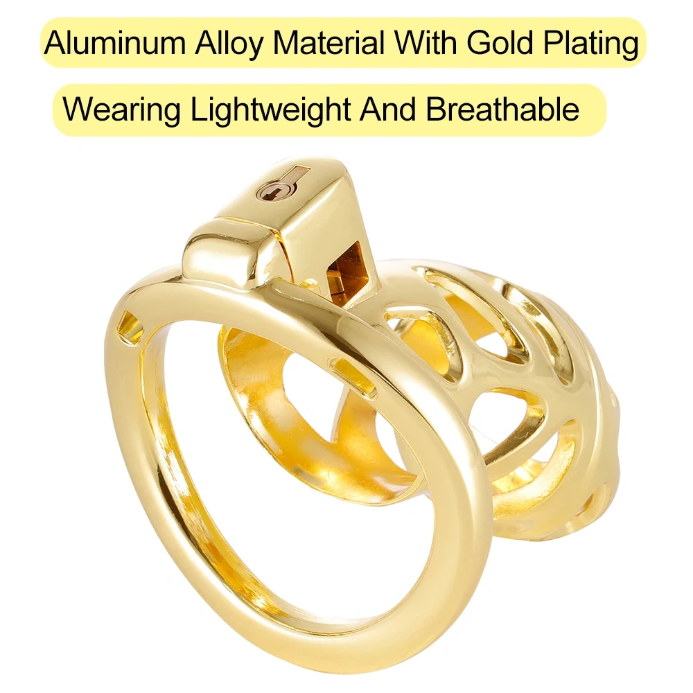 Bondage Gear Golden Aluminium Alloy Male Chastity Device Bondage Gear Sex Toys for Men Chastity Cage
