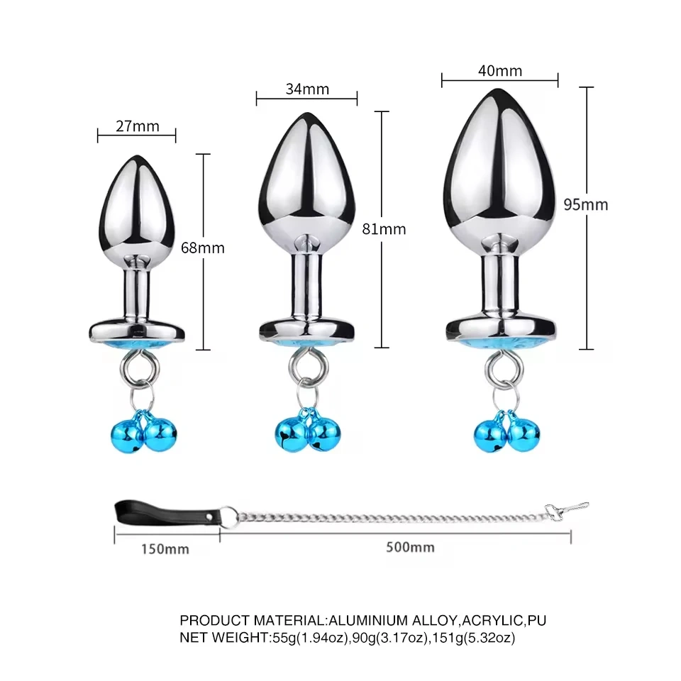 Alloy Heart Base Anal Plug Sex Toys for Women and Men Aluminium 2 Bells Metal Butt Plug with Leash Juguetes Sexuales