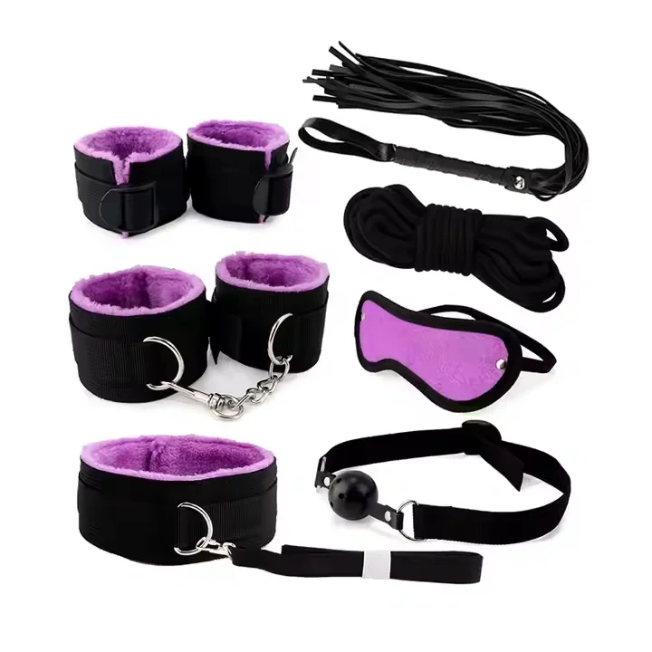 Bondage Gear Nylon BDSM Double Color Set 7pcs Handcuffs and Bed Restraints Sex Toys for Women