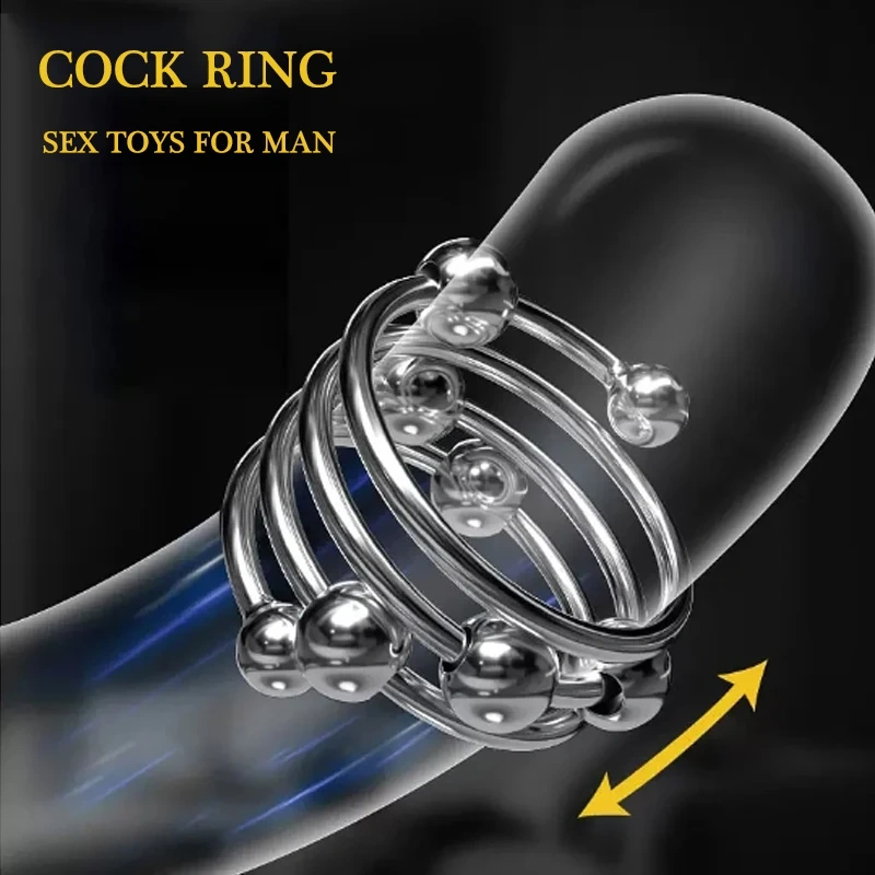 Men's Multi-Beaded Penis Toy Stainless Steel & Silicone Cock Ring Sex Toy Delay Ejaculation Function Available Different Sizes