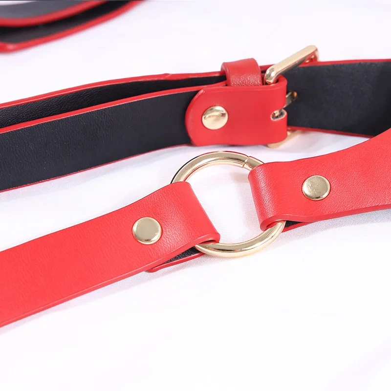 Pu Leather Sexy Fashion Strapped Lingerie Red Bondage Gear Sex Toys for Women Man Juguetes Sexuales