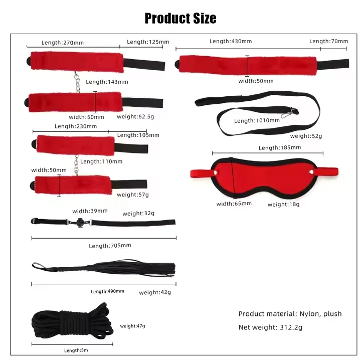 Bondage Gear Nylon BDSM Double Color Set 7pcs Handcuffs and Bed Restraints Sex Toys for Women