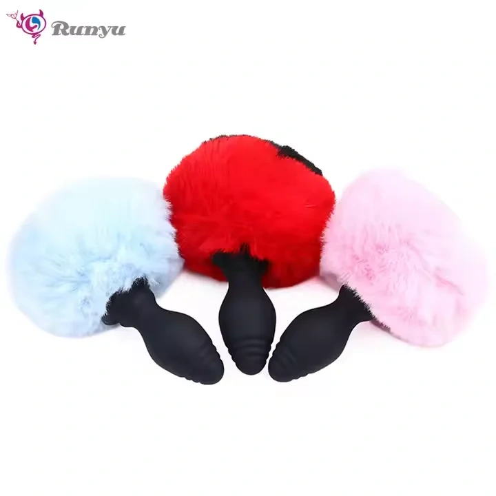 Women's Short Tail Silicone Anal Plug with Heart-Shaped Rabbit Electric Remote Control