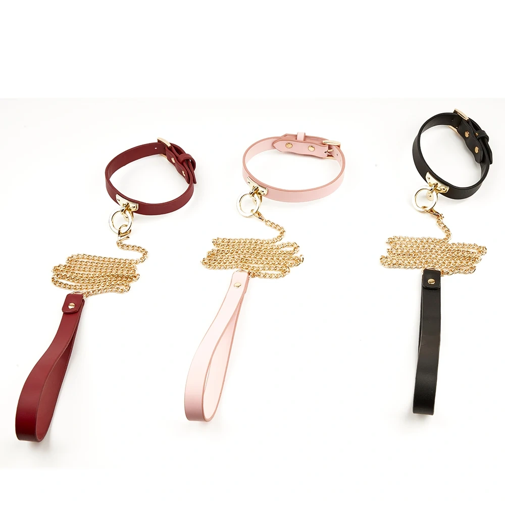 Real Leather Collar Bondage Gear Black Red Pink Kits with Color Box BDSM Sex Toys for Women Juguetes Sexuales Reales