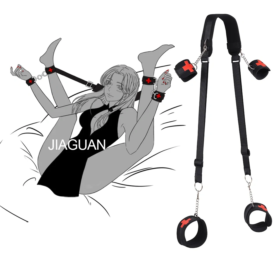 Lovely Nurse Sex Toy for Women Pink Leather Handcuff with Footcuffs Black Bondage Gear BDSM Type Sexy Juguetes Sexuales