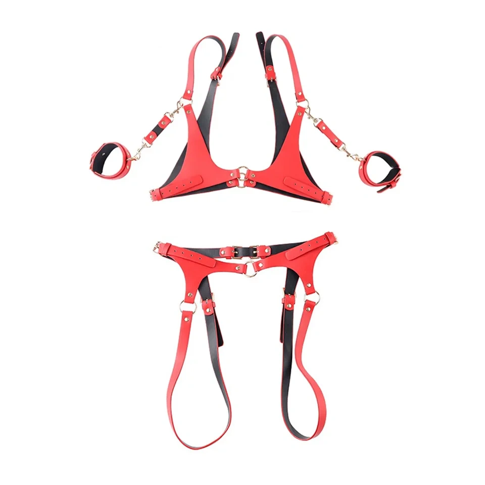 Pu Leather Sexy Fashion Strapped Lingerie Red Bondage Gear Sex Toys for Women Man Juguetes Sexuales