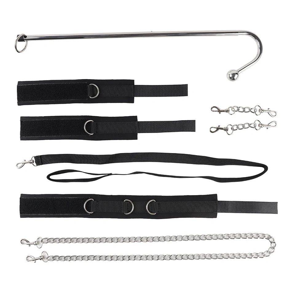 Black Leather Bondage Kit with Plug Hook Gear Adult Sex Toys for Women and Men Handcuffs Juguetes Sexuales BDSM Type