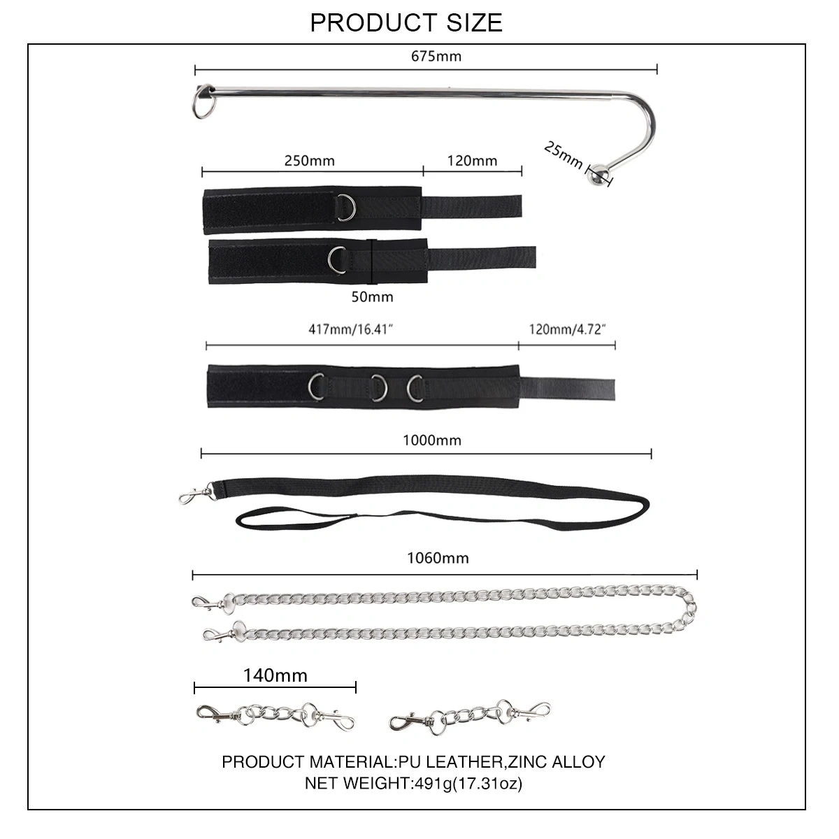 Black Leather Bondage Kit with Plug Hook Gear Adult Sex Toys for Women and Men Handcuffs Juguetes Sexuales BDSM Type
