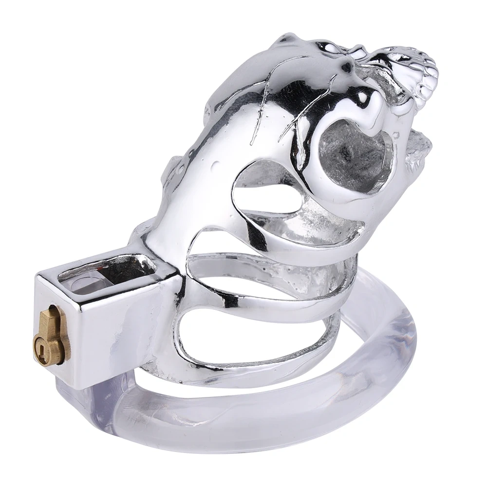 Long Hollow Zinc Alloy Chastity Cage Skull Flat Round Bottom Penis Lock Sex Toys for Men Flat Bottom Bondage Gear