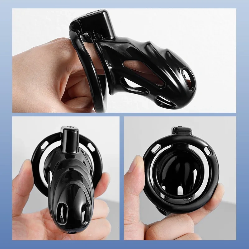 Men's Black Aluminum Alloy Hollow Chastity Cage Bondage Gear Sex Toys for Men