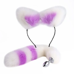 Purple White Tail+Purple White  Cat Ear