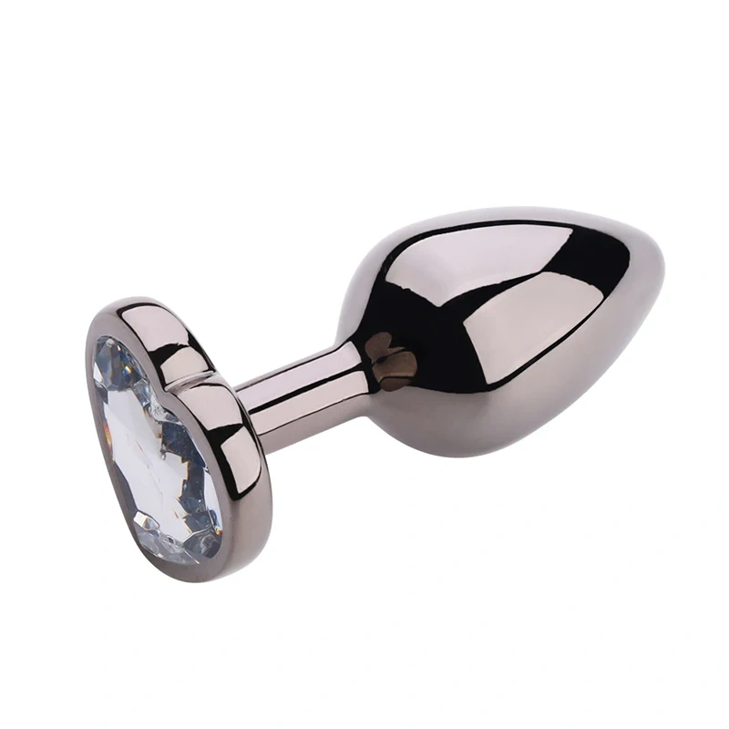Heart-Shaped Base Jewel Anal Plug Metal Butt Insert Sex Toys for Women Gun-Color Jewel Anal Plug Selling Juguetes Sexuales