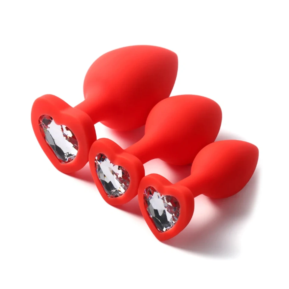 FBA-014 Red Silicone Transparent Jewel Butt Plug S M L Anal Plug Set Amazon Fulfilled Sex Toys for Women