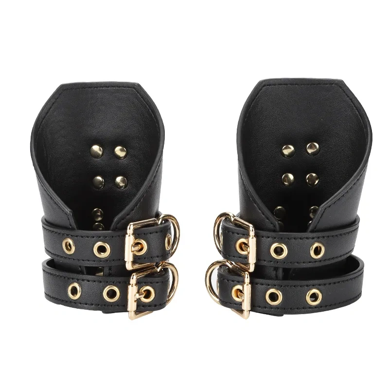 Bondage Gear Black PU Leather Handcuffs with Buckle Colorful BDSM Sex Toy Kit for Adults Including Chastity Belt