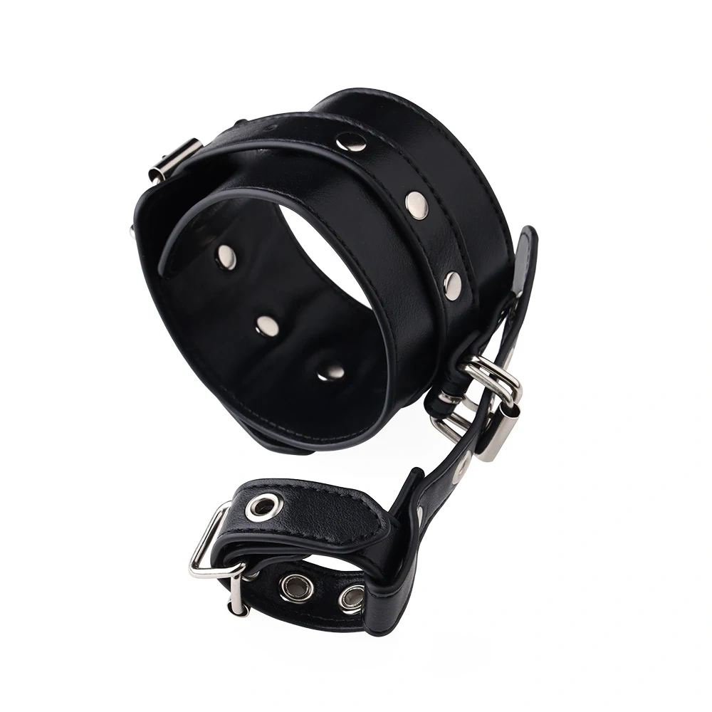 Bondage Gear Black PU Leather Handcuff with Thumb Restraint BDSM Sex Toy Kit for Adults Juguetes Sexuales