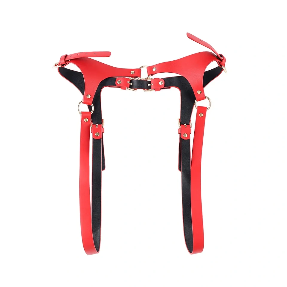 Pu Leather Sexy Fashion Strapped Lingerie Red Bondage Gear Sex Toys for Women Man Juguetes Sexuales