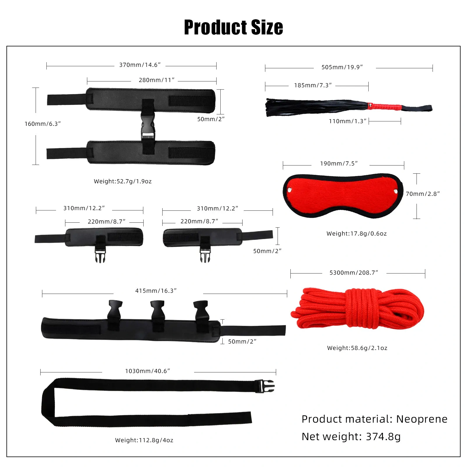 6-Piece Double Color Nylon Bondage Harness Set Wrist to Neck Gear with Leather Adult Sex Toys Kits